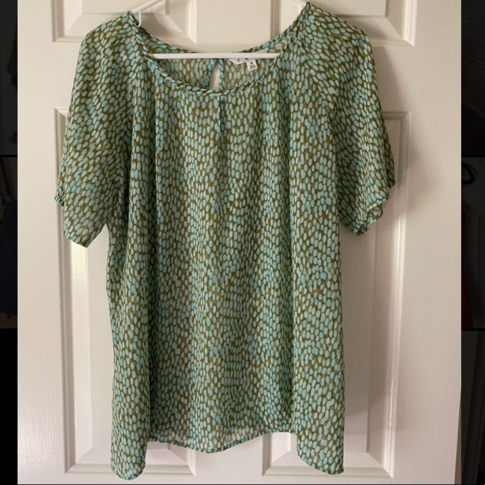 green CAbi shirt (worn with a tank underneath)